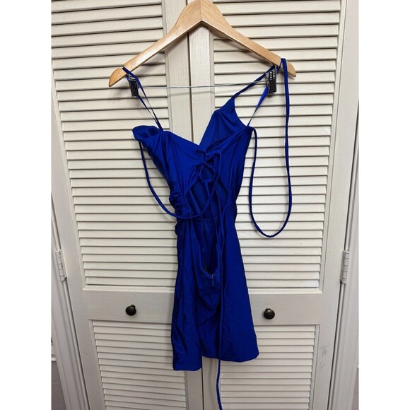 La Femme Lace-Up Back Mini Dress in Royal Blue Sz 6 - Picture 4 of 5